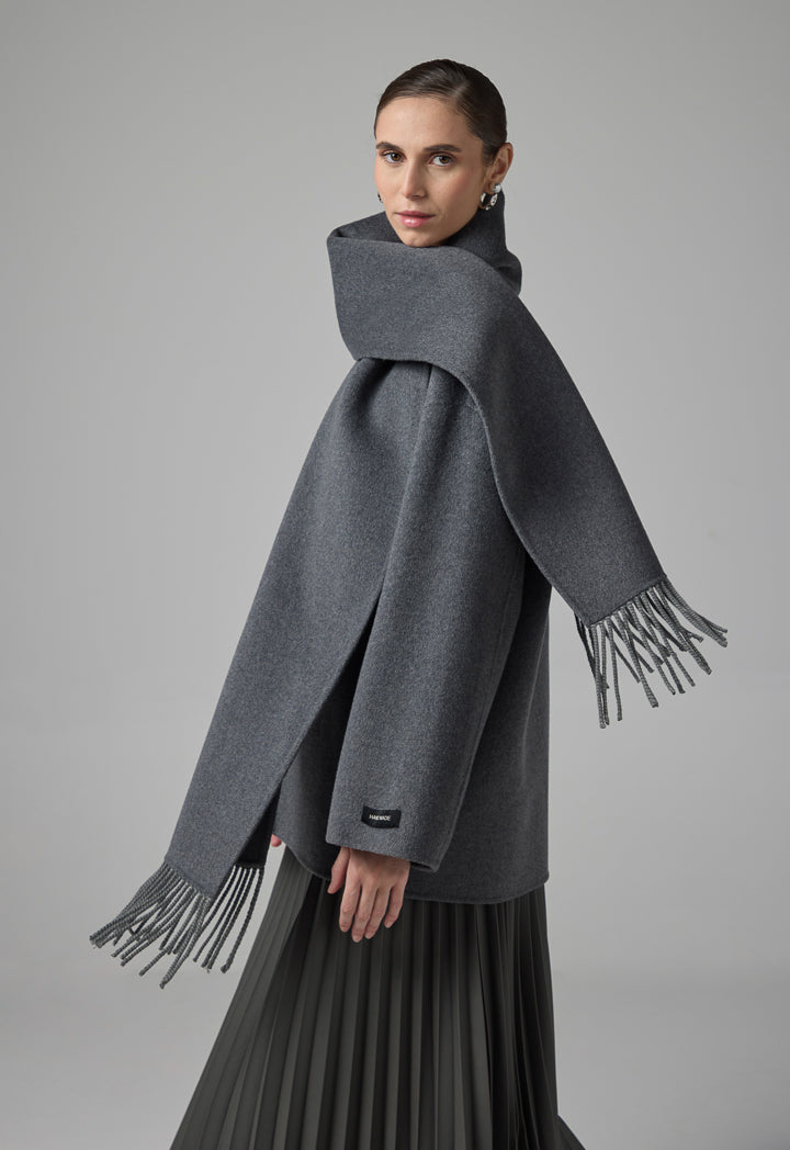 Choice Wool Jacket With Attached Scarf Grey