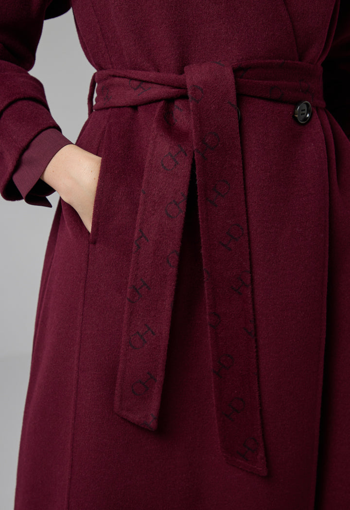 Choice Wool Handmade Coat With Detachable Scarf Burgundy