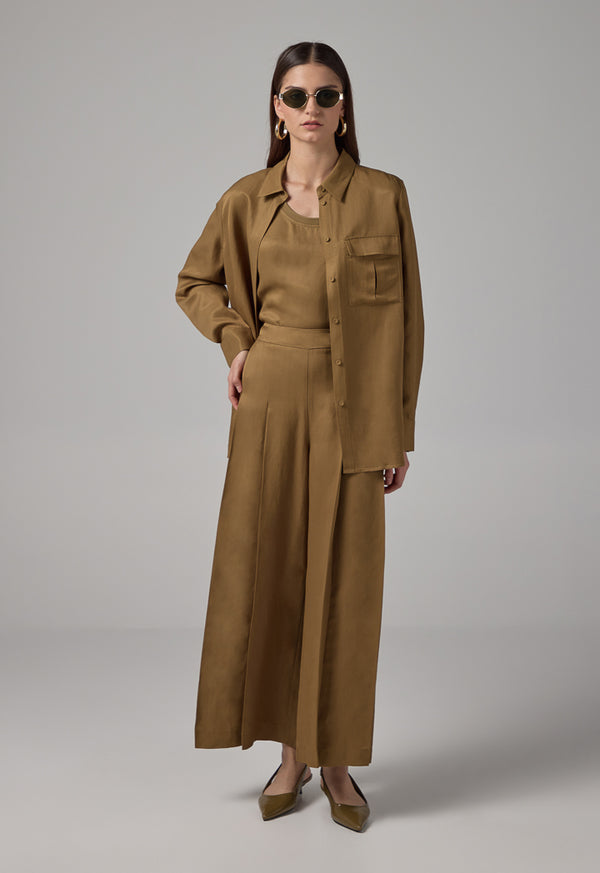Choice Wide Leg Pleated Trousers Khaki