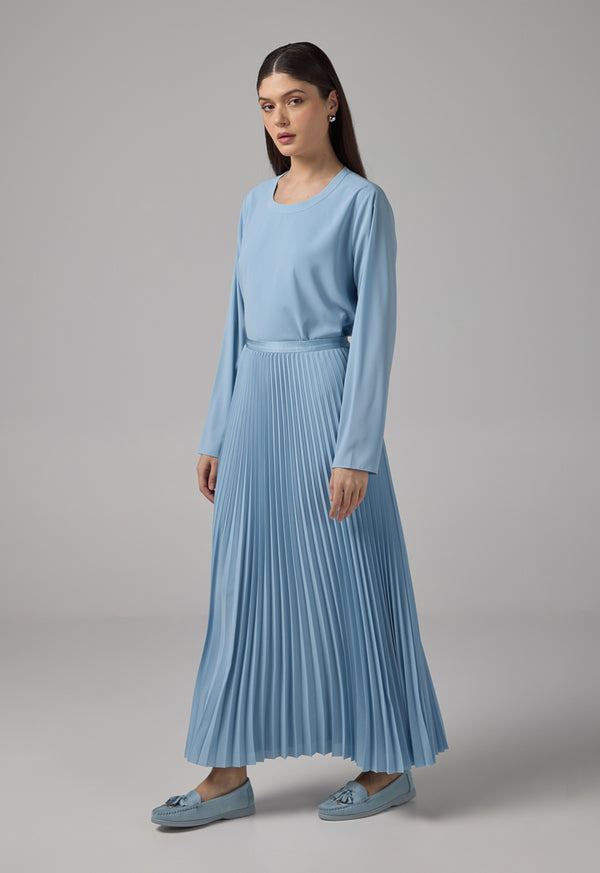 Choice Solid Pleated Maxi Skirt Blue