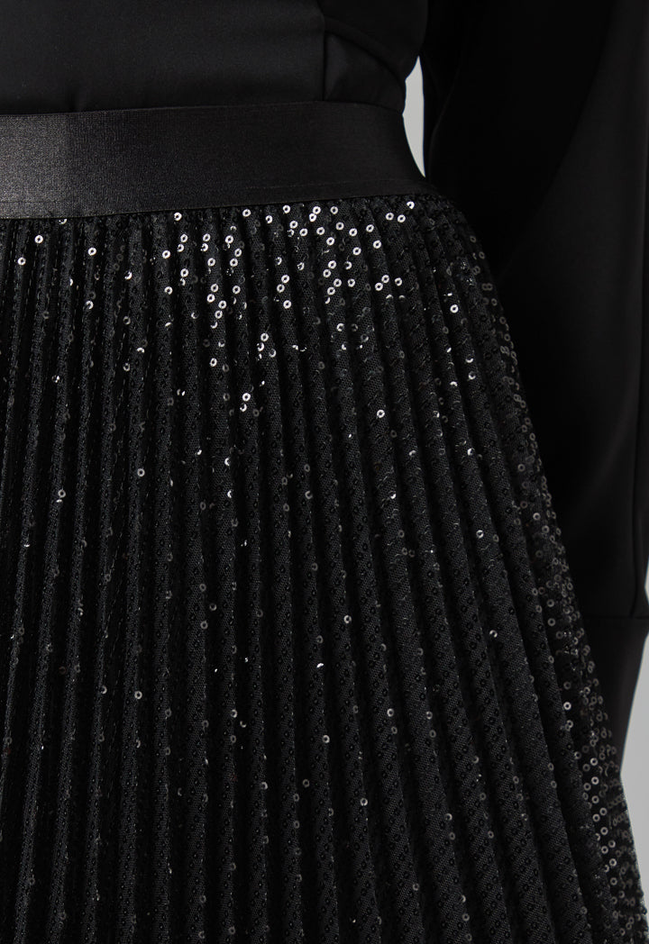 Choice Sequin Embellished Pleated Skirt Black