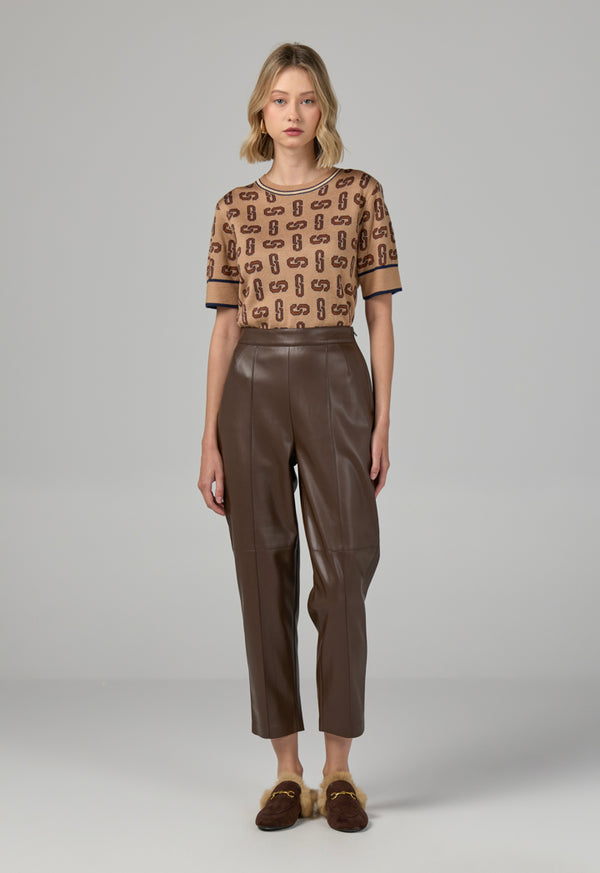 Choice Pu Leather Basic Trousers Brown