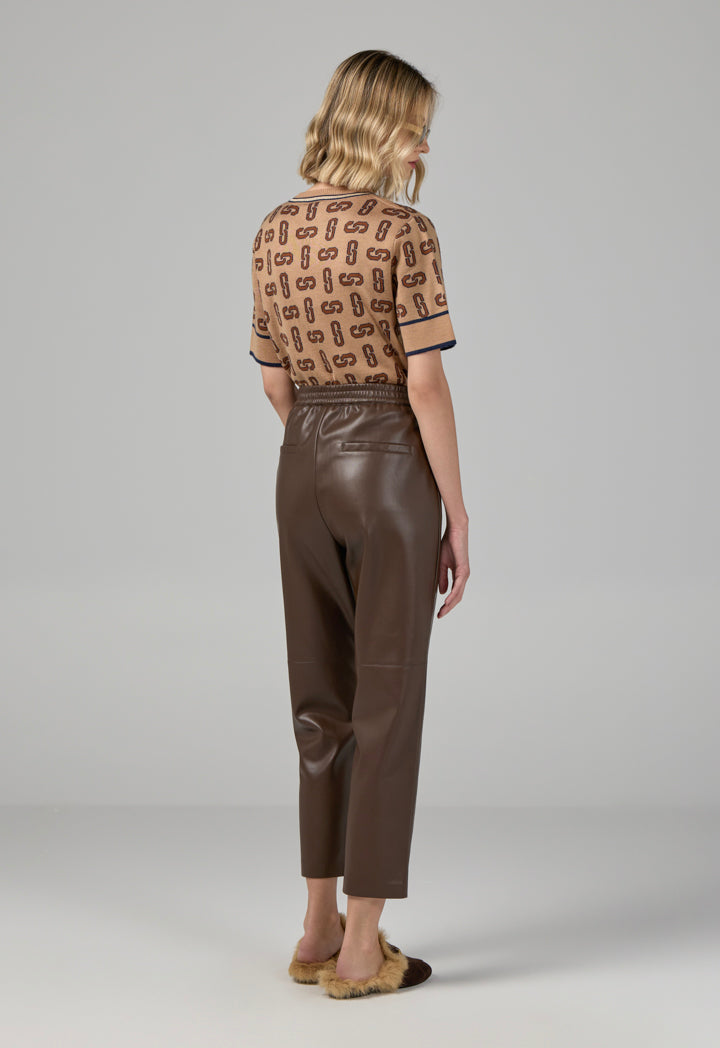Choice Pu Leather Basic Trousers Brown