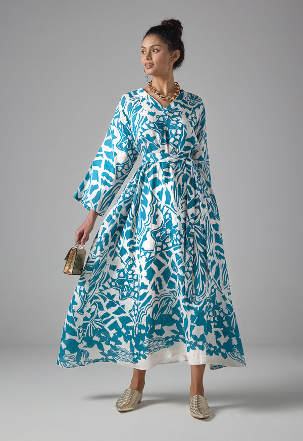 Choice Oversized Printed Belted Maxi Dress Teal