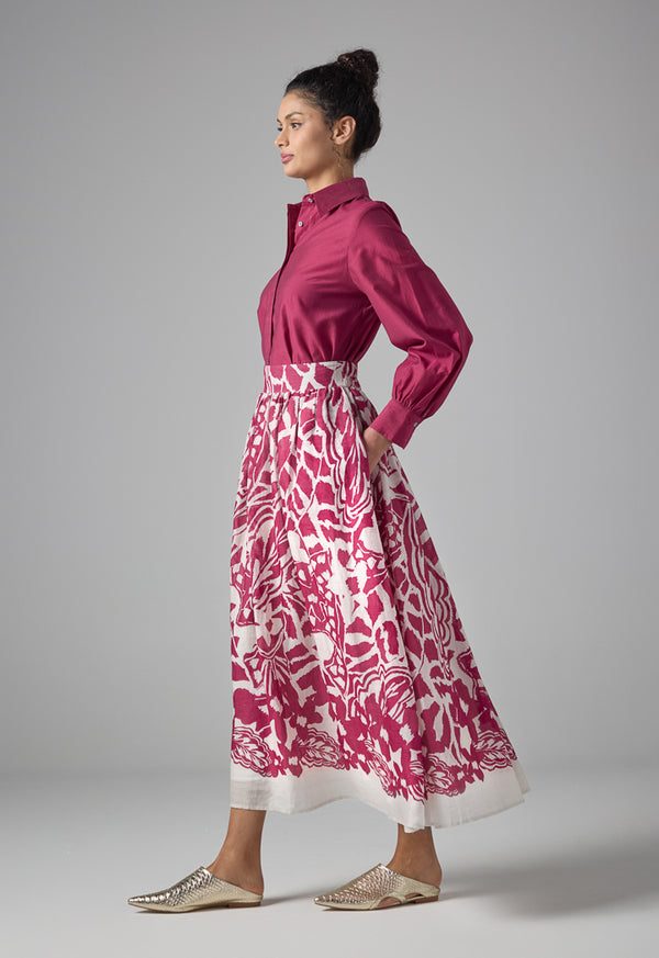 Choice Printed Flared Skirt Burgundy