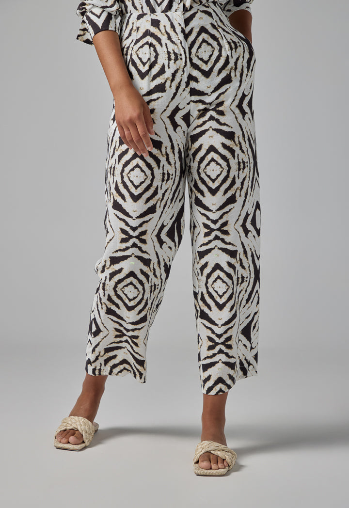 Choice Abstract Print Trousers Brown/White