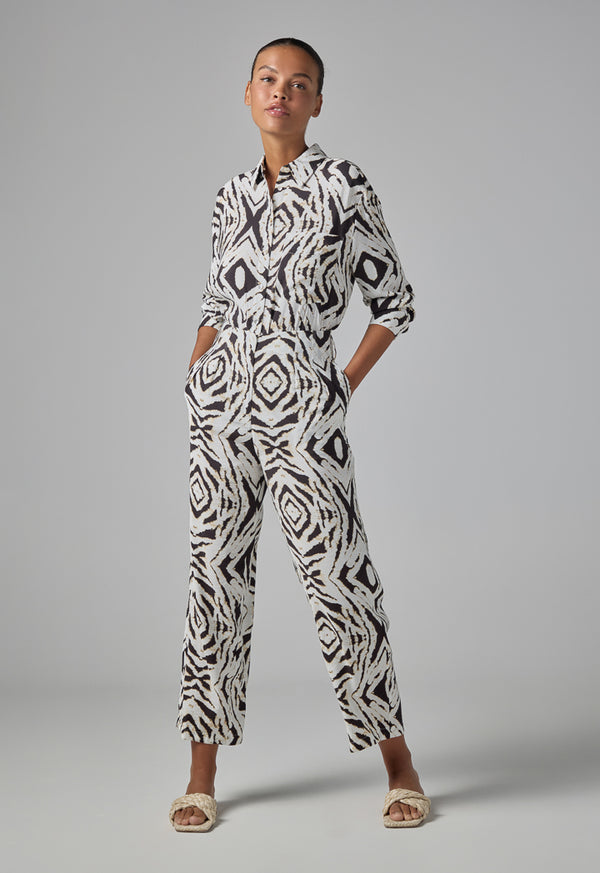 Choice Abstract Print Trousers Brown/White