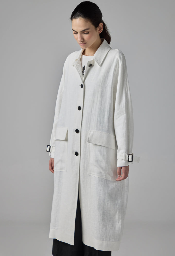 Choice Single Tone Long Sleeve Textured Coat Off White