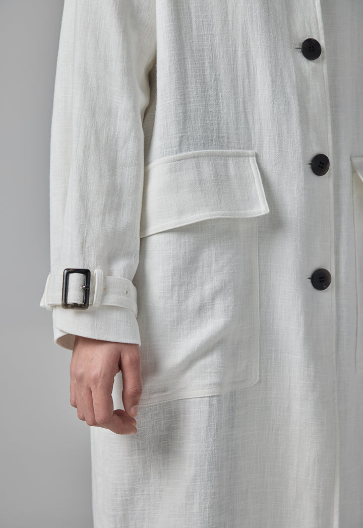 Choice Single Tone Long Sleeve Textured Coat Off White