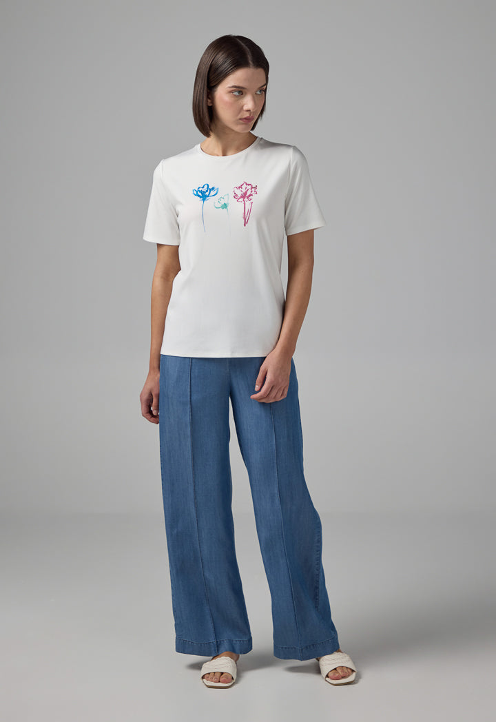 Choice Printed Round Neck T-Shirt Off White