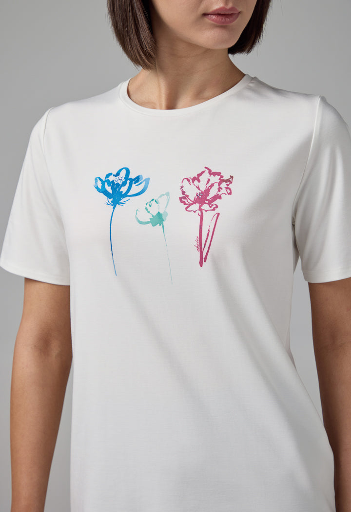 Choice Printed Round Neck T-Shirt Off White