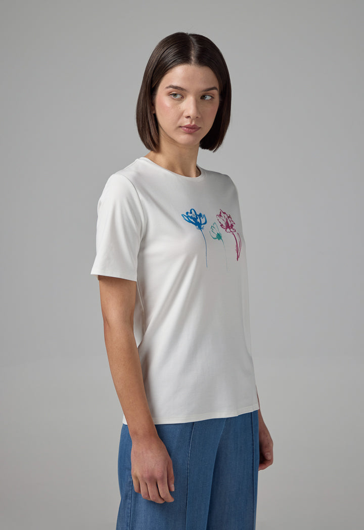 Choice Printed Round Neck T-Shirt Off White