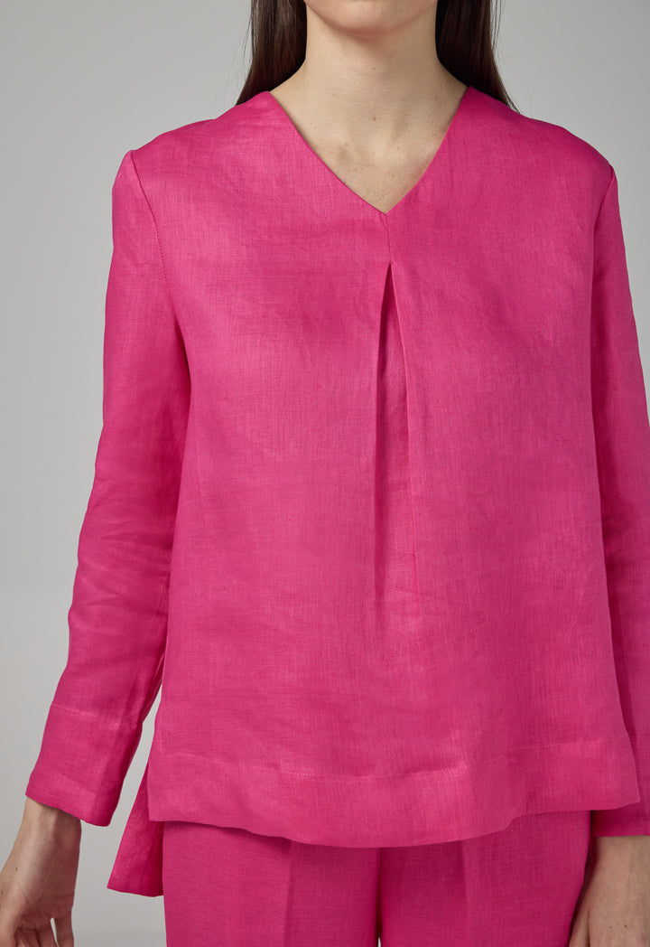 Choice V- Neck Linen Basic Blouse Fuchsia