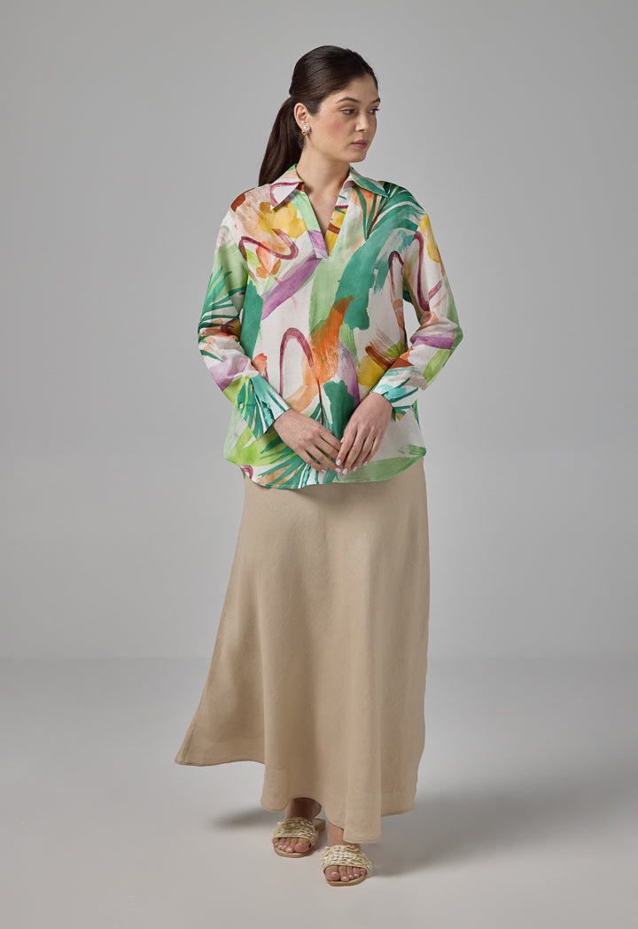 Choice High-Low Printed Shirt Multi Color