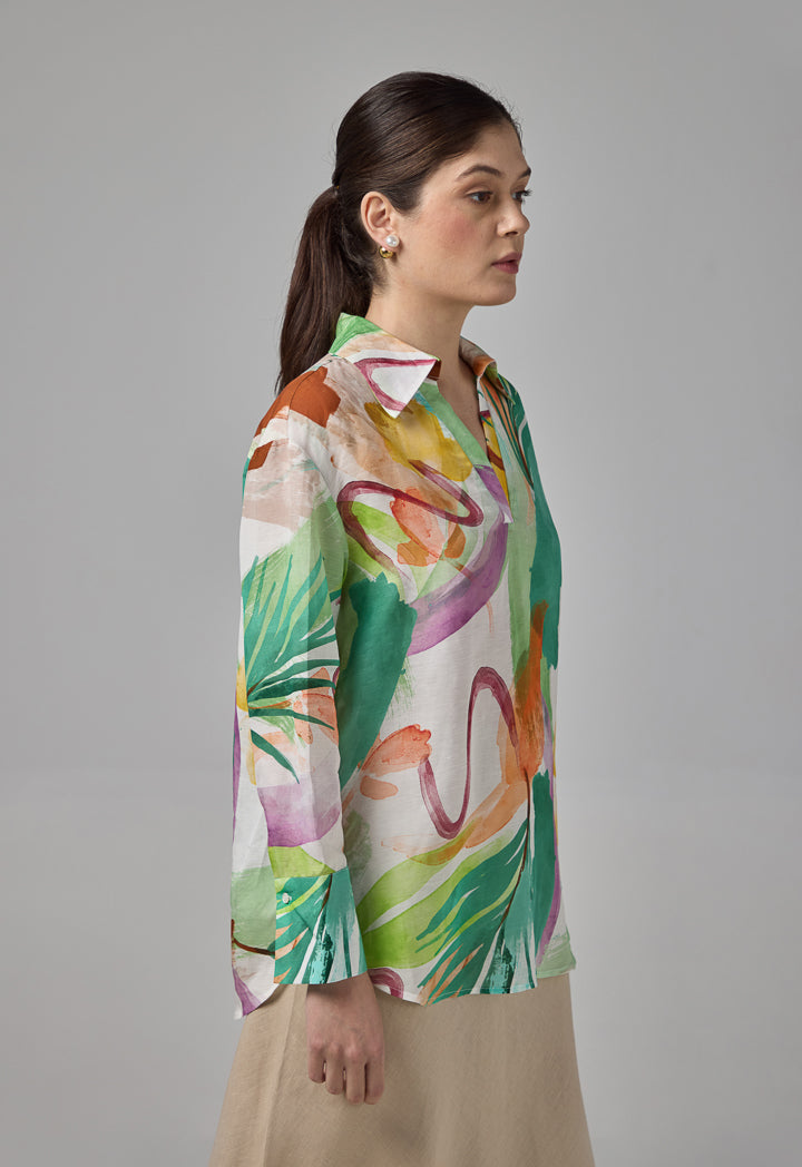 Choice High-Low Printed Shirt Multi Color