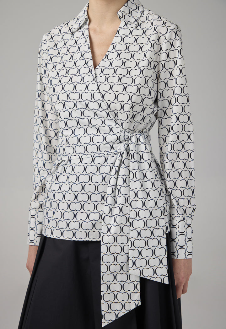 Choice Monogram Print Wrap Blouse Black-White
