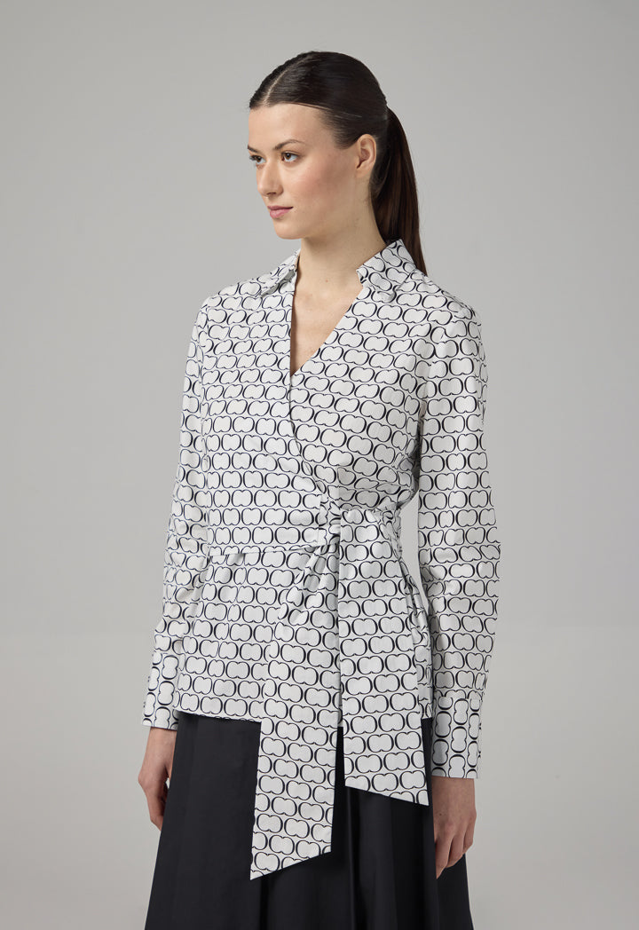 Choice Monogram Print Wrap Blouse Black-White
