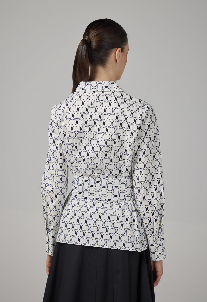 Choice Monogram Print Wrap Blouse Black-White