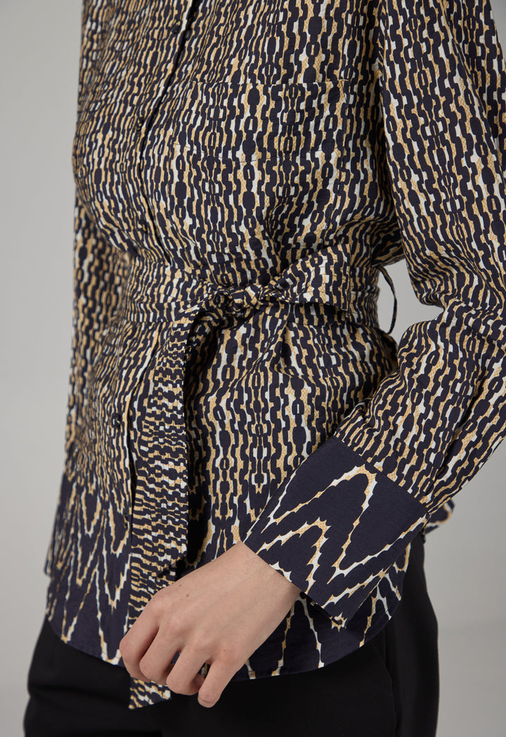 Choice Printed Belted Regular Fit Shirt Black