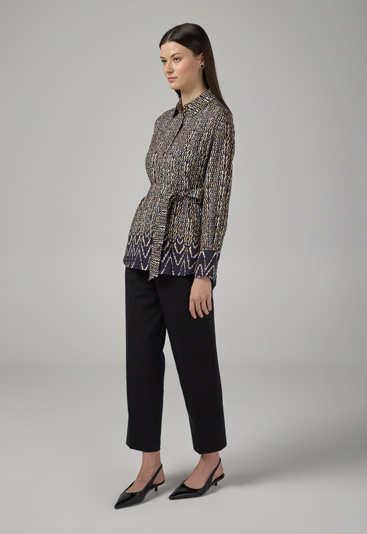Choice Printed Belted Regular Fit Shirt Black