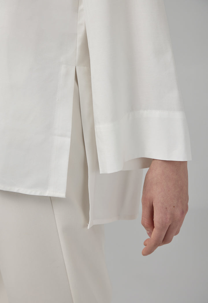Choice Half Buttons Basic Shirt  Off White