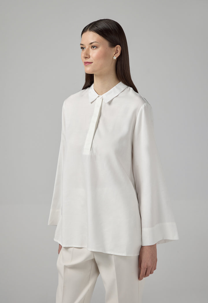 Choice Half Buttons Basic Shirt  Off White
