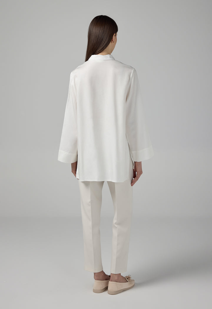 Choice Half Buttons Basic Shirt  Off White