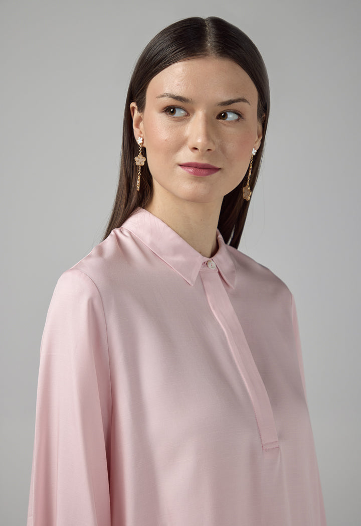 Choice Half Buttons Basic Shirt  Pink
