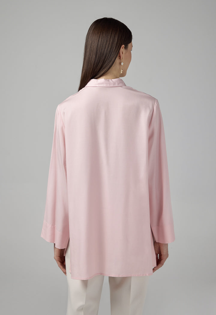 Choice Half Buttons Basic Shirt  Pink
