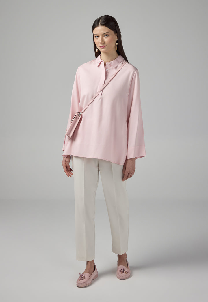 Choice Half Buttons Basic Shirt  Pink