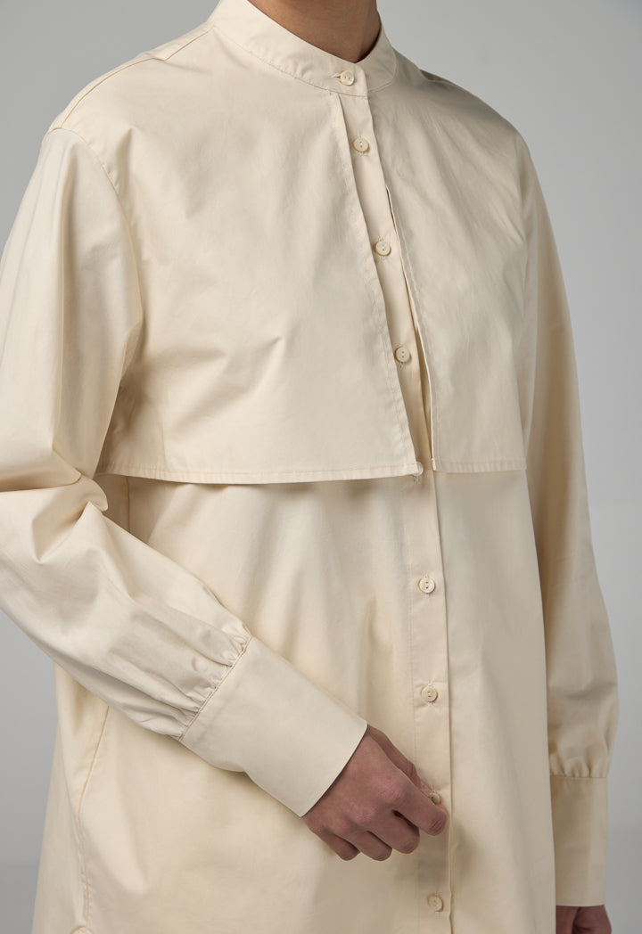 Choice Mandarin Collar Basic Shirt  Beige