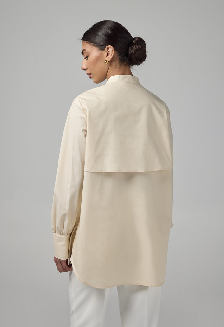 Choice Mandarin Collar Basic Shirt  Beige