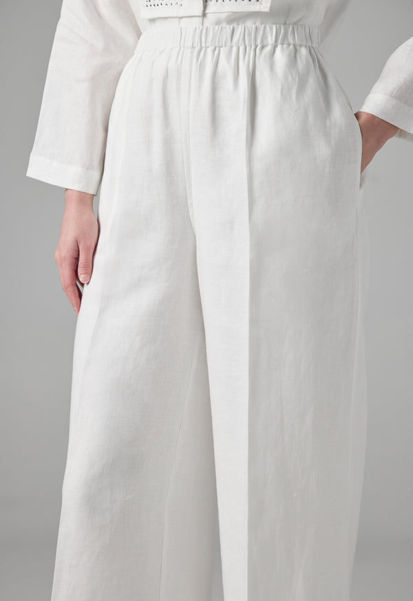 Choice Solid Wide Leg Linen Trousers Off White