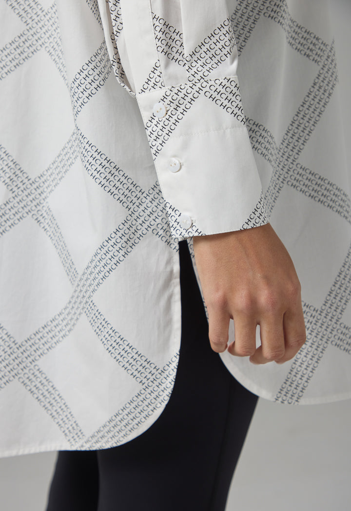 Choice Long Sleeve Printed Monogram Shirt  Off White