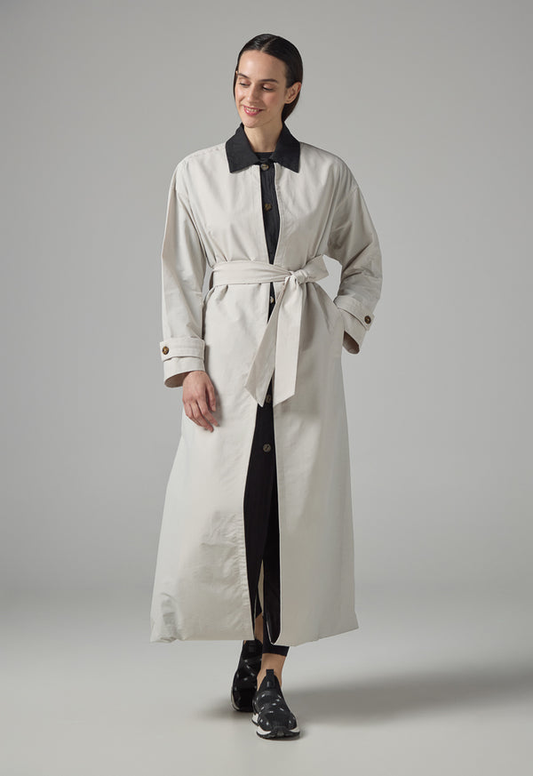 Choice Contrast Long Sleeve Belted Abaya Light Grey