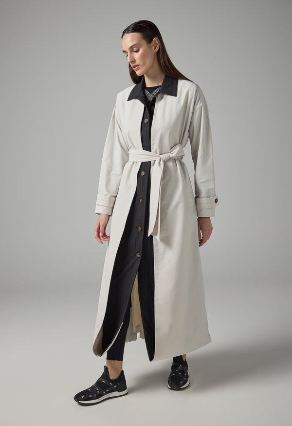 Choice Contrast Long Sleeve Belted Abaya Light Grey