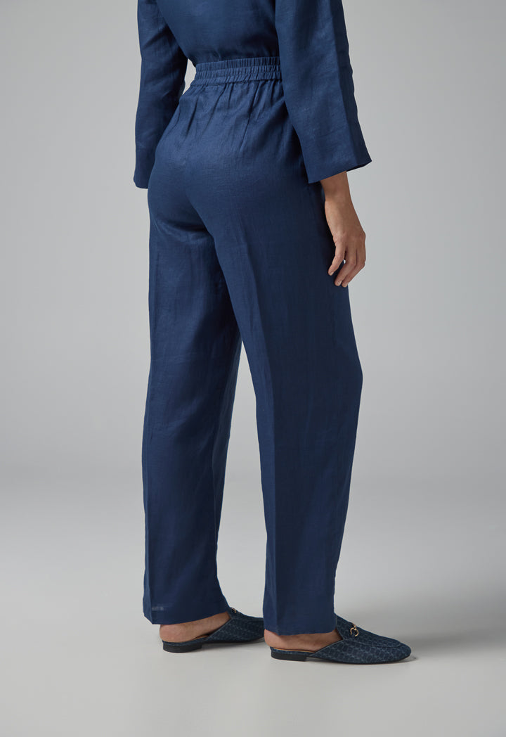 Choice Solid Wide Leg Elasticated Waist Trousers Navy