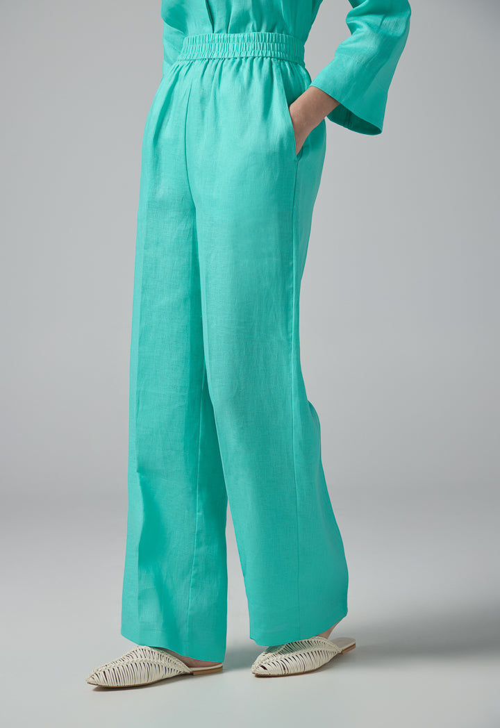 Choice High-Waist Straight-Cut Basic Trousers Turquoise