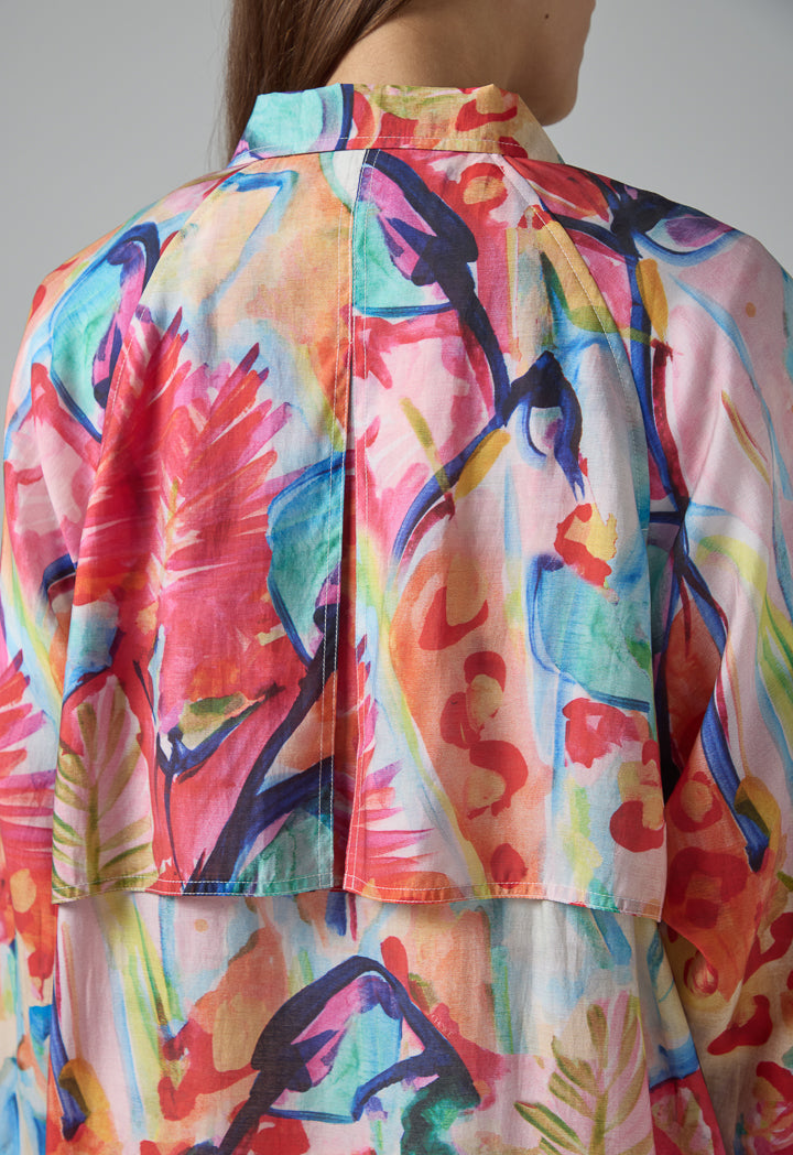 Choice Long Raglan Sleeve Printed Jacket Multi Color