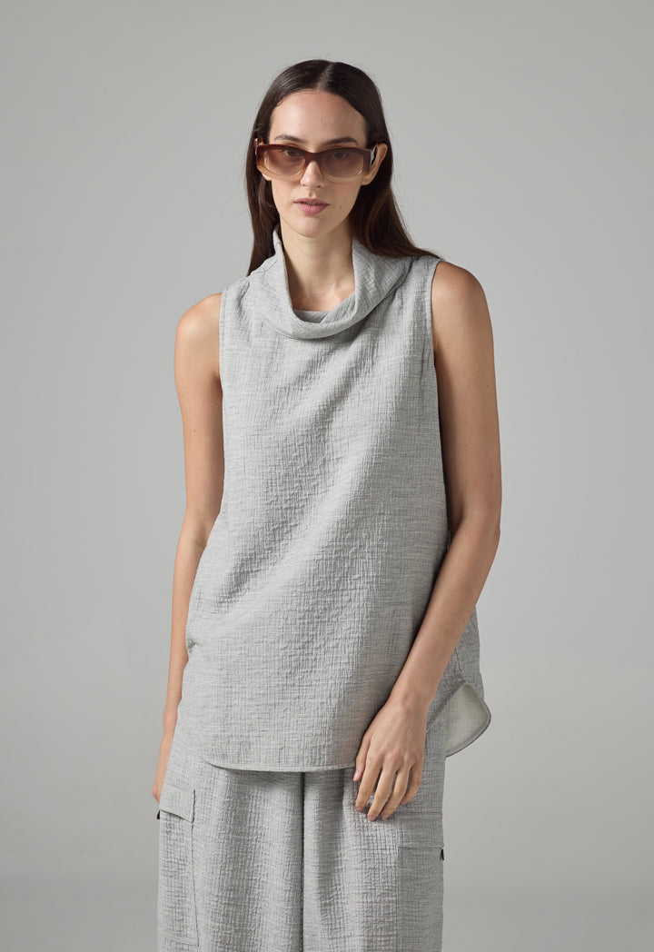 Choice Solid Sleeveless Textured Top Grey