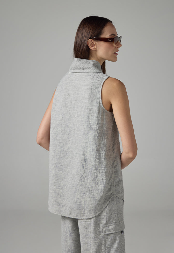 Choice Solid Sleeveless Textured Top Grey