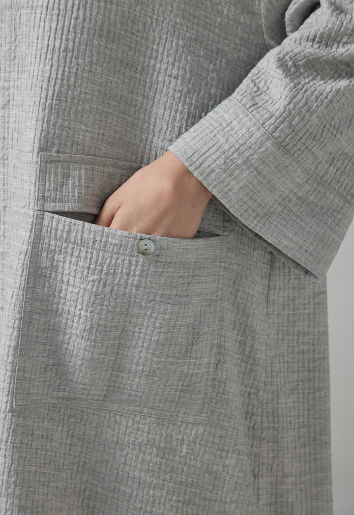 Choice Solid Front Pockets Textured Abaya Grey