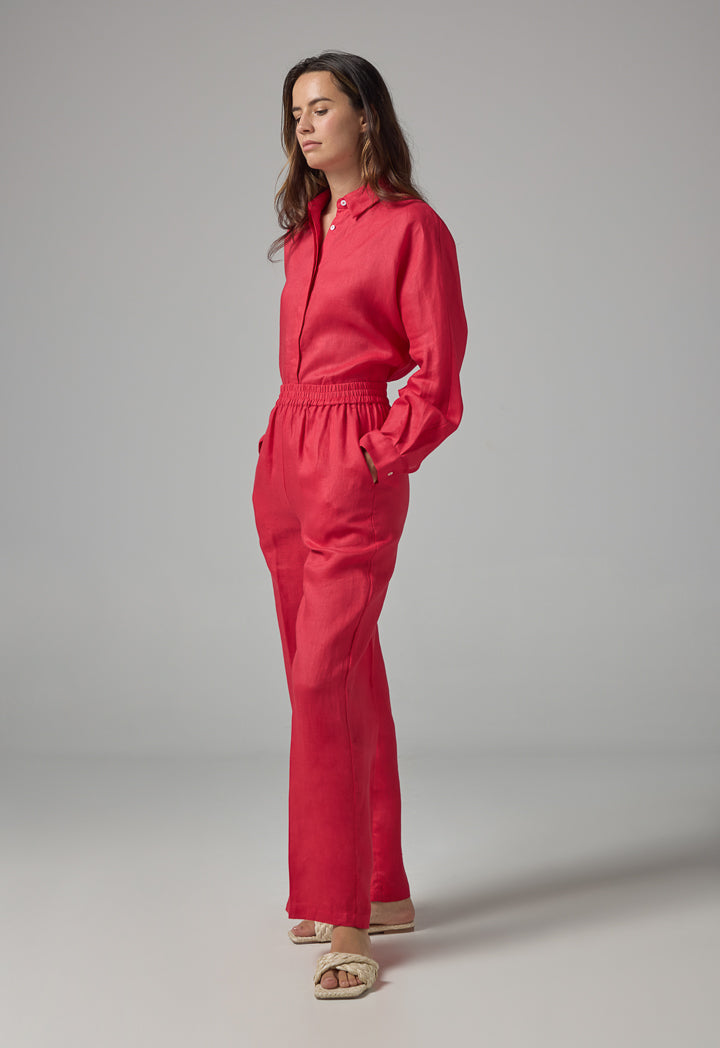 Choice High-Waist Straight-Cut Basic Trousers Red