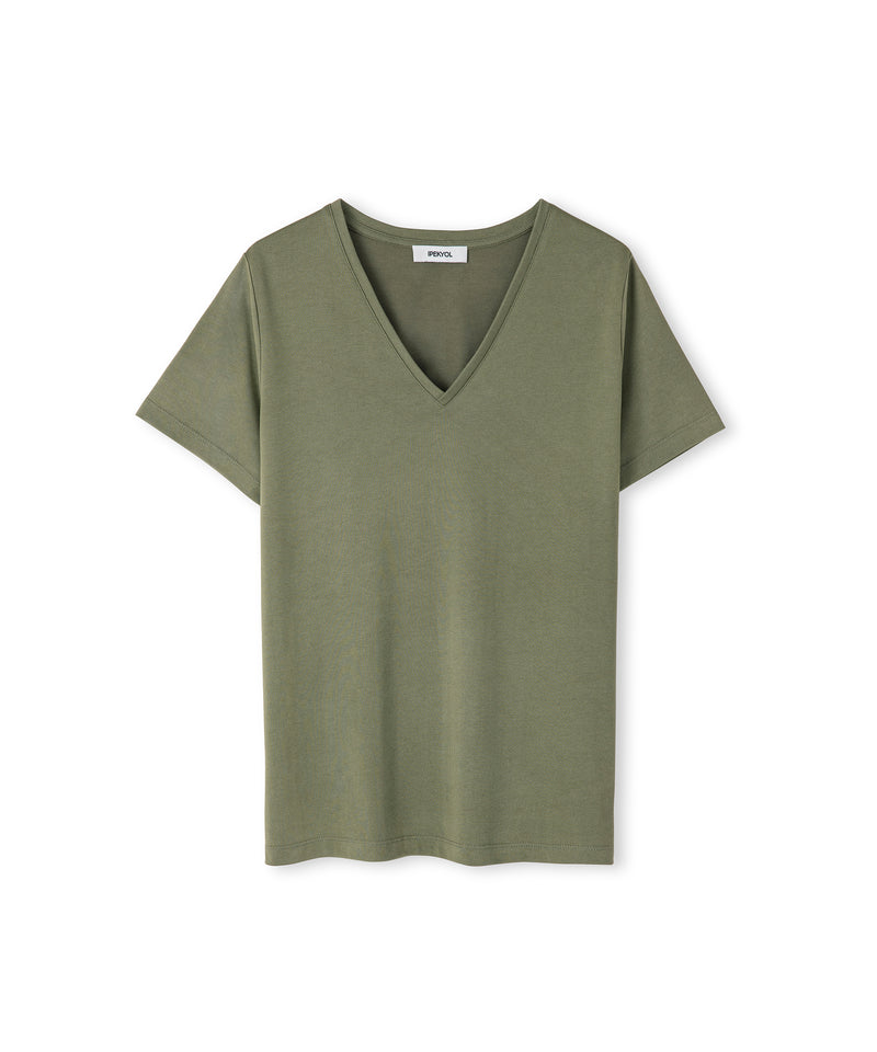Ipekyol V-Neck Basic T-Shirt Khaki