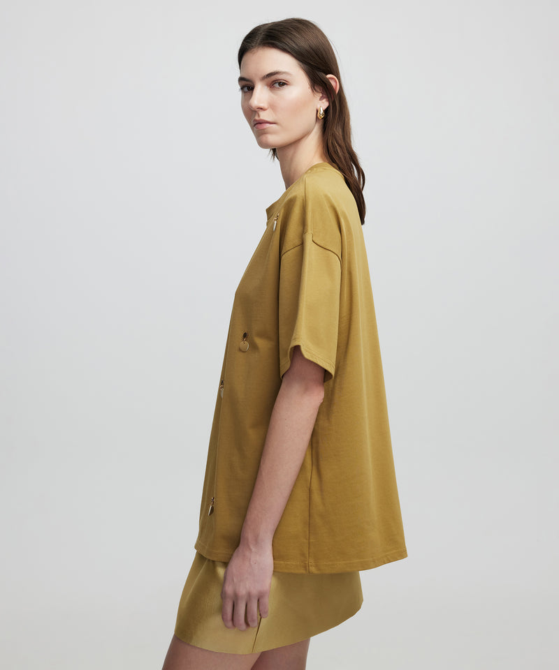 Ipekyol Faux Leather Applique T-Shirt Tobacco