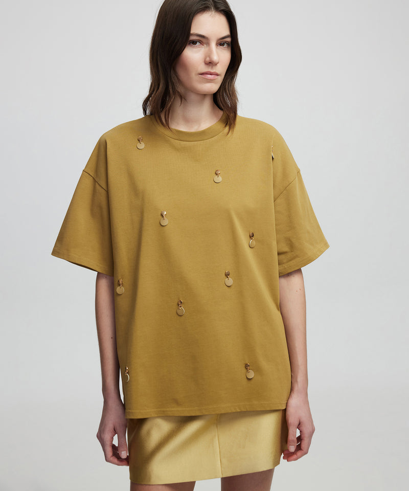 Ipekyol Faux Leather Applique T-Shirt Tobacco