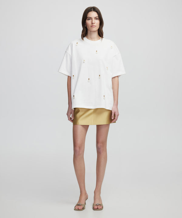 Ipekyol Faux Leather Applique T-Shirt Off White