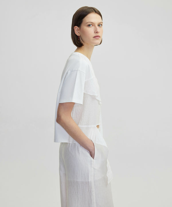 Ipekyol Ruffle Striped Fabric Mix T-Shirt White