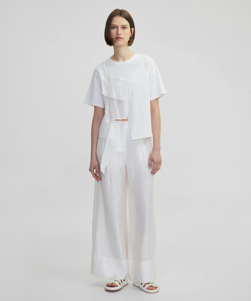 Ipekyol Ruffle Striped Fabric Mix T-Shirt White