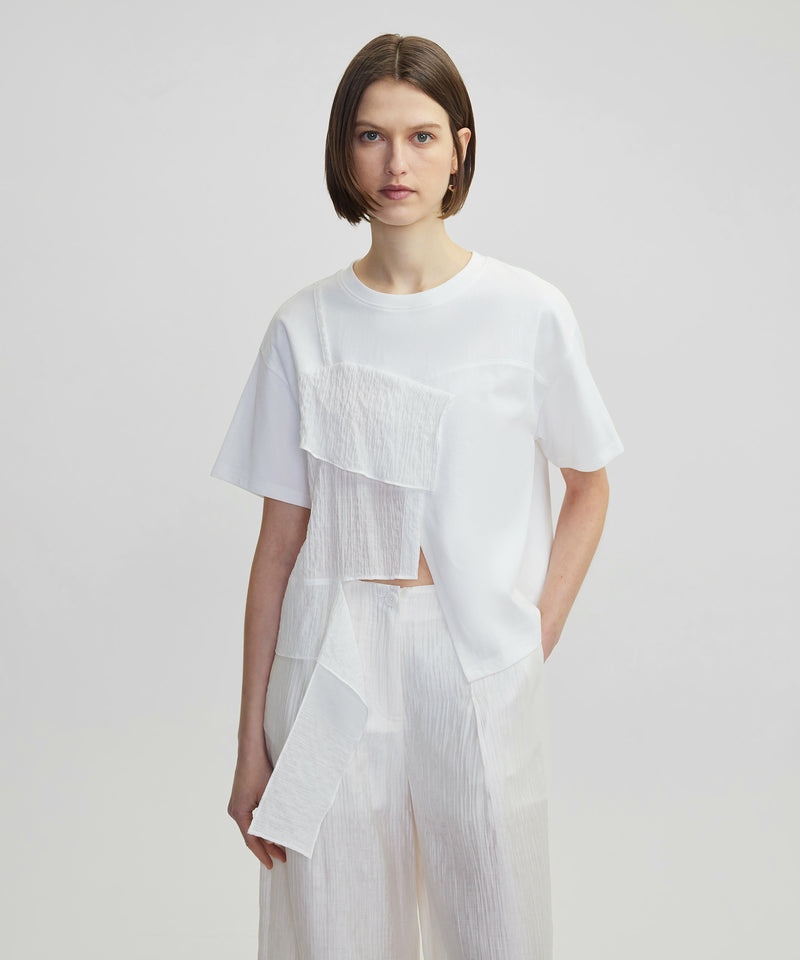 Ipekyol Ruffle Striped Fabric Mix T-Shirt White